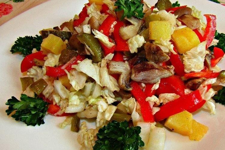 Постный салат с пекинской капустой и грибами - рецепты